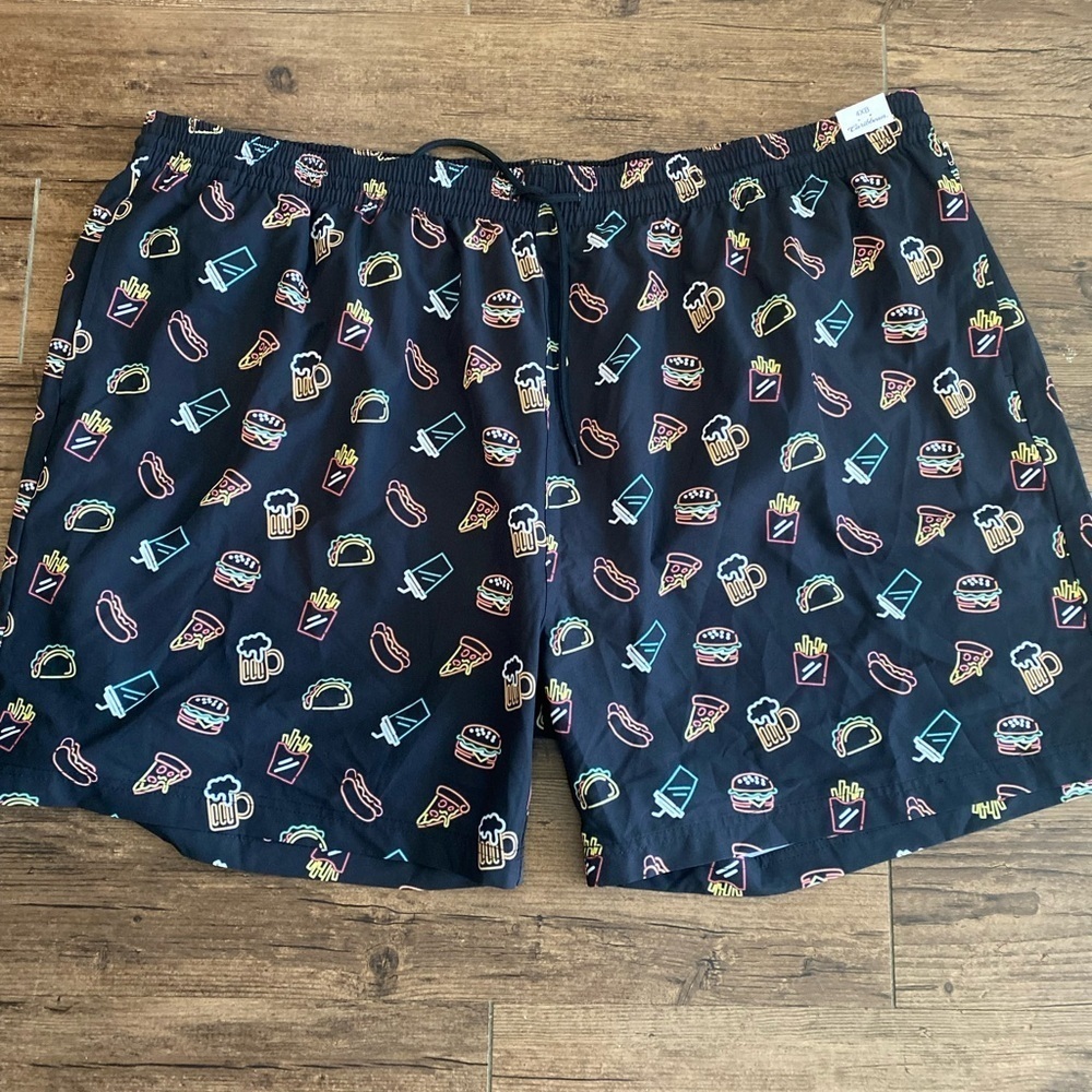 Men's Black Patterned Shorts Swimming 4XB